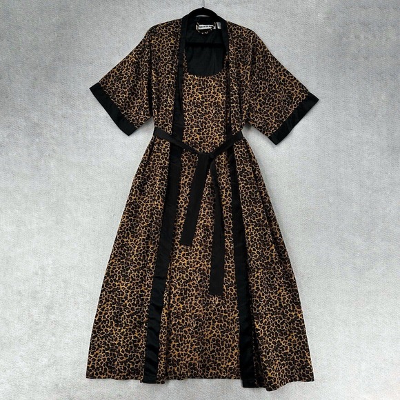 Contessa di Roma Nightgown Chemise Robe Set Womens SMALL Leopard Cheetah Print - Picture 1 of 15